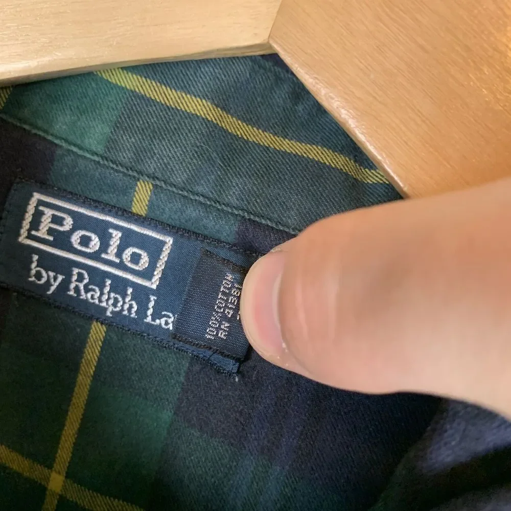 S Polo Ralph Lauren Shirt Mens XL Green Button Down Long Sleeve‎ Tartan Plaid